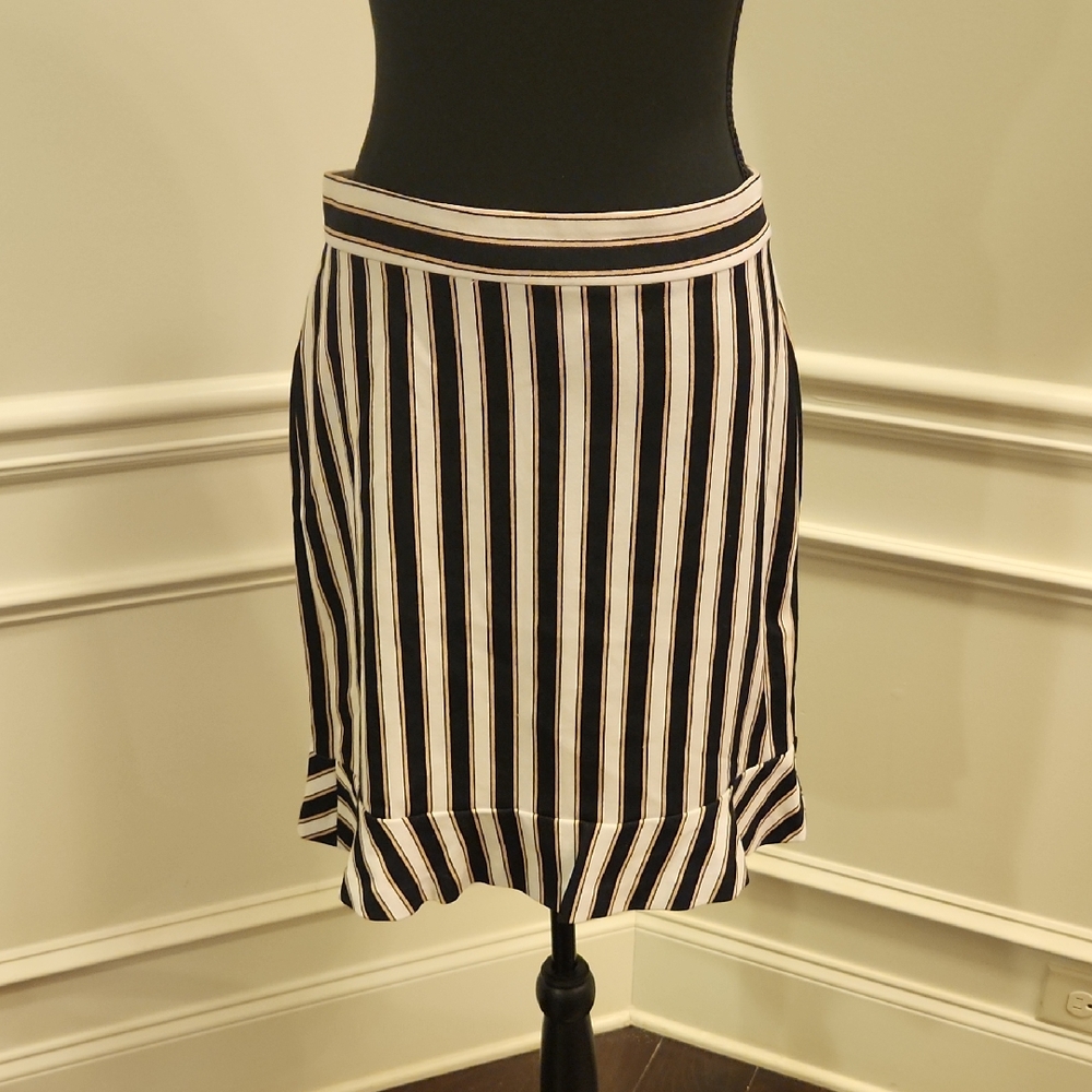 Ann Taylor Black and White Striped A-Line Skirt